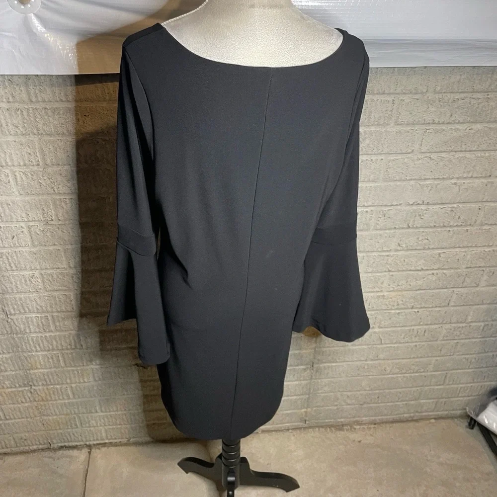 Boston Proper Womens Black Bell Sleeve Long Sleeve Scoop Neck Loose Fit A-line D - Picture 3 of 5